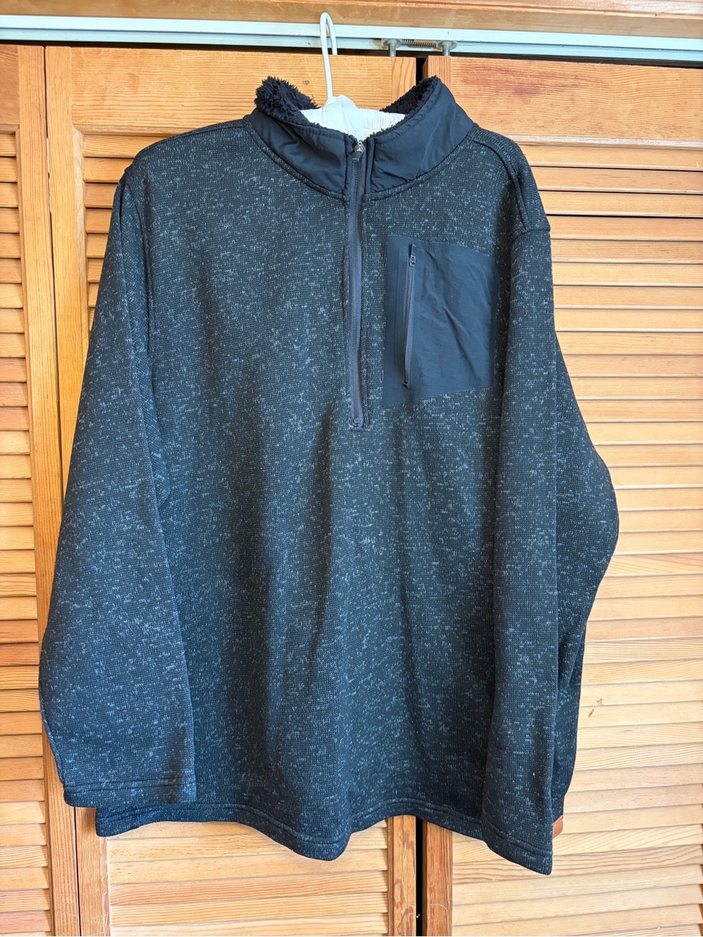 London Fog Men's Charcoal Heather Quarter-Zip Pullover faux Sherpa lining XL